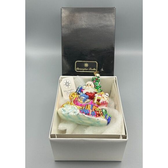 Christopher Radko Ornament‎ with Box Santa Sleigh Glass Trim A Tree-O Glitter - Picture 1 of 14